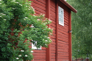 Large timbered red wall