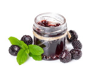 Jam made from black raspberries Cumberland in glass jar