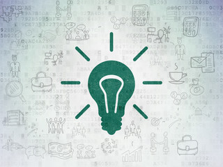 Finance concept: Light Bulb on Digital Data Paper background