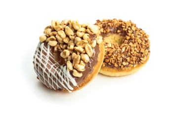 various donuts on white background