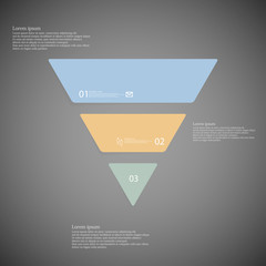 Triangle infographic template consists of three color parts on dark background