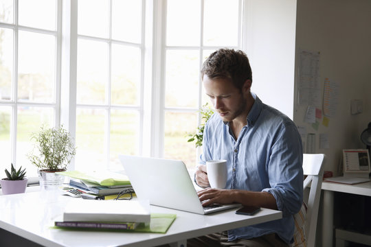 Young Man Working On Laptop Computer