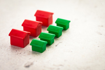 Macro shot of miniature plastic houses
