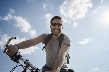 Obraz premium Man with bicycle