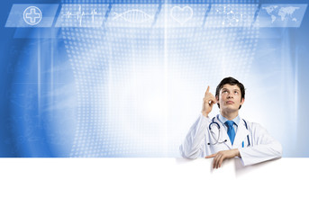 Doctor with banner