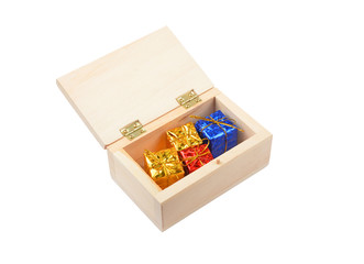 Wooden box with christmas gift