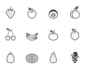 Fresh fruit icons in single color.