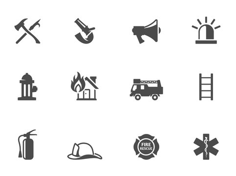 Fire fighter icons in black & white.