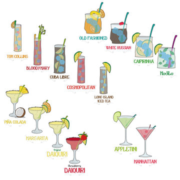 Cocktail board illustration for bar menu