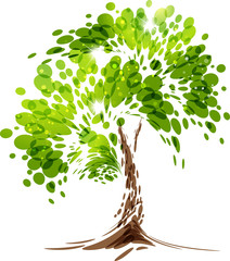 Naklejki  Green stylized vector tree on white background