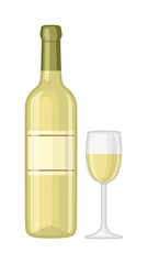 Glass and bottle of wine drink alcohol beverage winery cabernet design vector illustration. Wine bottle and glass elegance product, red wine bottle and bar glass. Merlot product champagne brand.