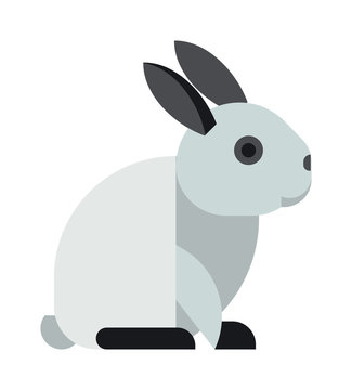 White toy bunny rabbit sitting cute animal cartoon vector. White rabbit fun symbol. Cheerful hare domestic animal. Bunny rabbit sitting cute animal cartoon vector.