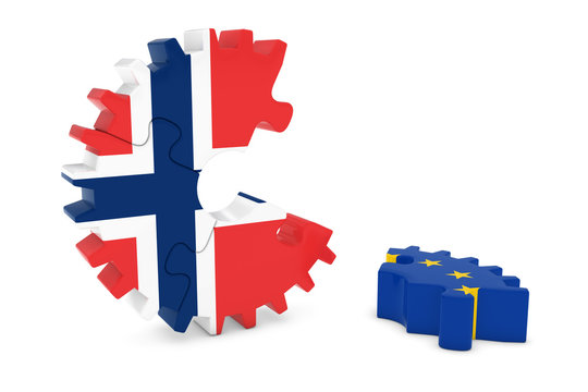 Norway and Europe Relations Concept 3D Cog Flag Puzzle Illustration