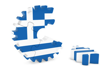 Greek Flag Gear Puzzle with Piece on Floor 3D Illustration