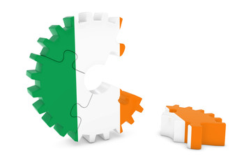 Irish Flag Gear Puzzle with Piece on Floor 3D Illustration