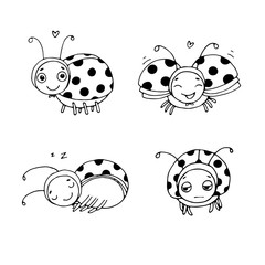 Set of ladybugs. Hand drawing isolated objects