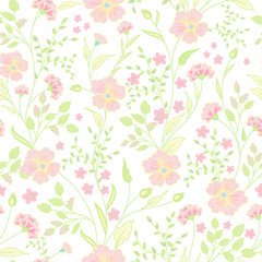 Trendy Seamless Floral Print. Cute little flowers. Vector illusteration.