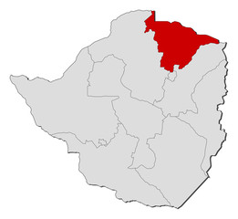 Fototapeta na wymiar Map - Zimbabwe, Mashonaland Central