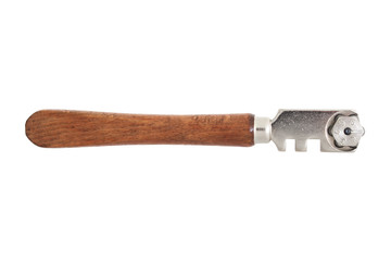 Glass cutter, tool for cutting glass with iron wheels isolated