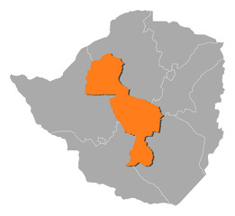 Map - Zimbabwe, Midlands