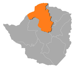 Fototapeta na wymiar Map - Zimbabwe, Mashonaland West