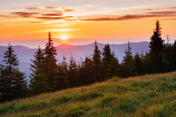 Obraz na płótnie Canvas Beautiful sunset in the Carpathian Mountains Ukraine.
