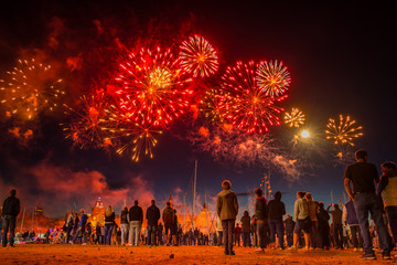 Fireworks during the Sea Days 2016 in Szczecin, Poland