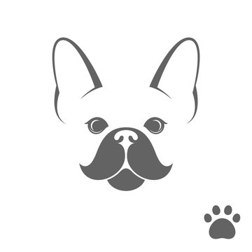 French bulldog. Funny dog with paw print
