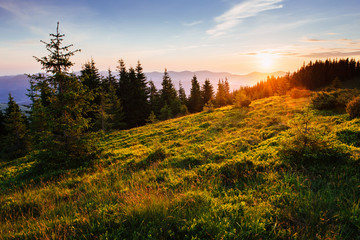 Beautiful sunset in the Carpathian Mountains Ukraine.