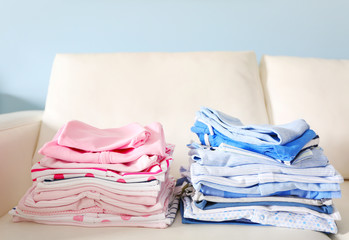 Pile of baby clothes, close up