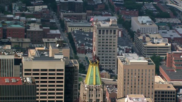 Close flight over Baltimore's Schaeffer Towers and Baltimore Trust building. Shot in 2003.