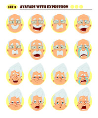 Old people avatars set. Cartoon's expression