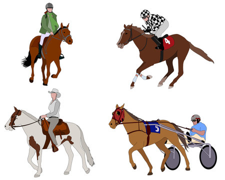 people riding horses illustration - vector