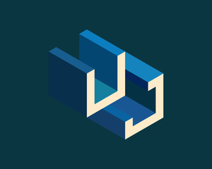 UJ isometric 3D letter logo. three-dimensional stock vector alphabet font typography design.