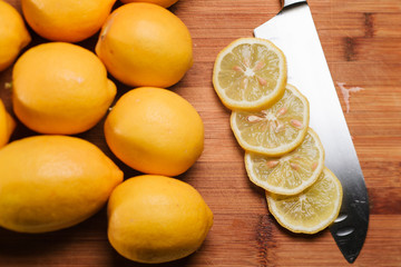 Slices of lemon on a knife. Isolated