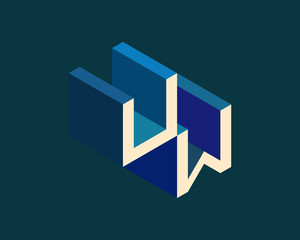 UW isometric 3D letter logo. three-dimensional stock vector alphabet font typography design.