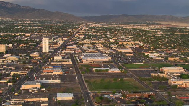 Flying over precincts of Albuquerque toward Sandia Mountains. Shot in 2008.