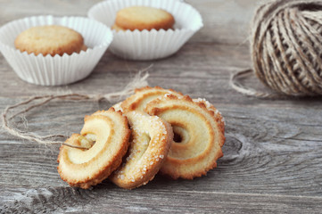  Butter cookies closeup  on Rustic Wooden Background