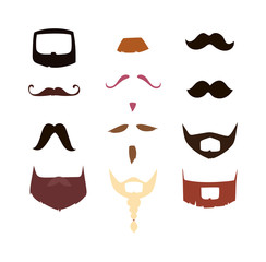 Black silhouette vector mustache. Mustache black hair and man mustache hipster set. Mustache retro curly black silhouette collection beard mustache. Mustache barber silhouette hairstyle