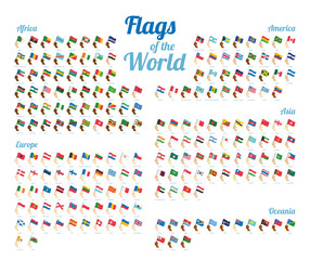 Vector set of world flags isolated on white background. Complete collection. High detail.