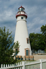 Fototapeta na wymiar Senic Marblehead lighthouse on Lake Erie in Ohio built in 1821 