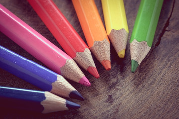 Naklejka premium Color pencils with filter effect retro vintage style
