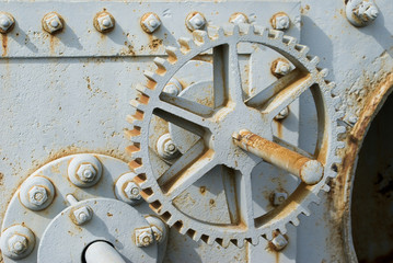 Old rusty abandoned farm equipment close up