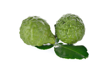 whole Bergamot with lime leaf on the white background
