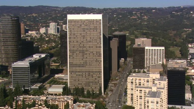 Orbiting Century City skyscrapers in Los Angeles area. Shot in 2008.