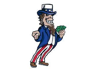 Uncle Sam American Patriotic Caricature - Money Politics On Board
