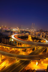 Fototapeta na wymiar Aerial photography at Shanghai viaduct overpass bridge of night