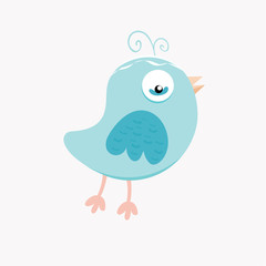 Cute blue bird in pastel colors. 