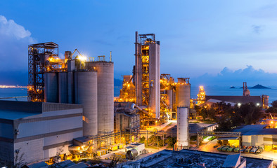 Cement factory at night