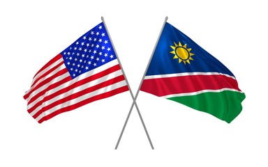 3d illustration of USA and Namibia flags waving in the wind